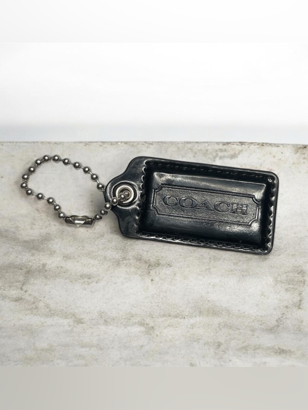 COACH Black Leather Keychain Tag
